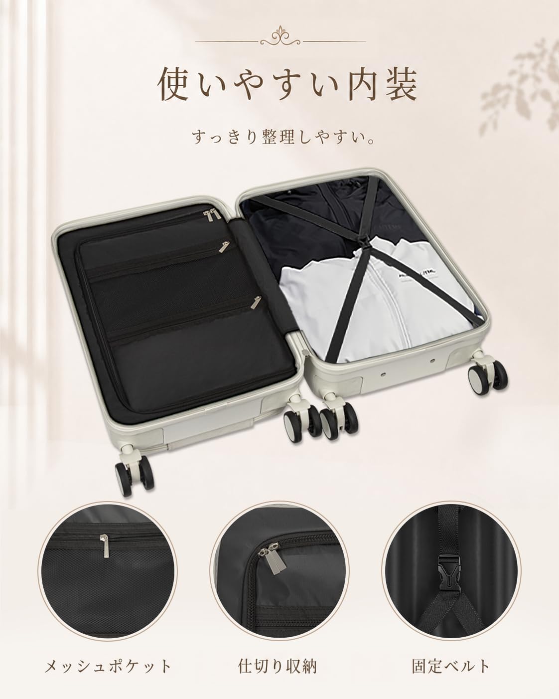 [Soralifer] スーツケース フロントオープン キャリーケース 機内持ち込み カップホルダー付き USBポート付き ストッパー付き 前開き 軽量 S Mサイズ ファスナータイプ TSAロック ダブルキャスター 海外旅行 出張 卒業旅行