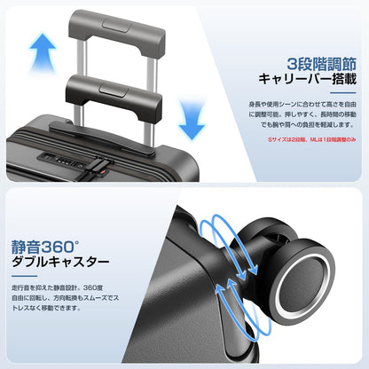 [BARGOHOY] スーツケース フロントオープン キャリーケース 拡張機能付き 超軽量 USBポート TSAロック 静音ダブルキャスター用