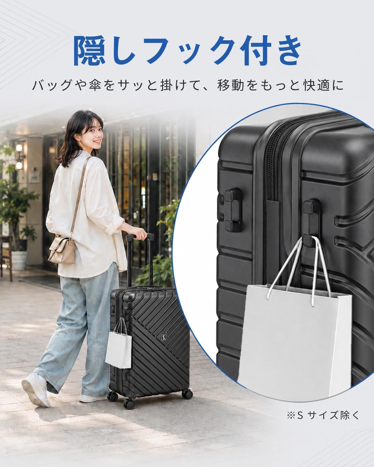 [Soralifer] スーツケース 拡張機能付き キャリーケース マチ幅5cm拡張で容量20％UP 機内持ち込み 大型 軽量 USBポート ストッパー付き キャリーバック S/M/Lサイズ ファスナータイプ ダブルキャスター 旅行 出張