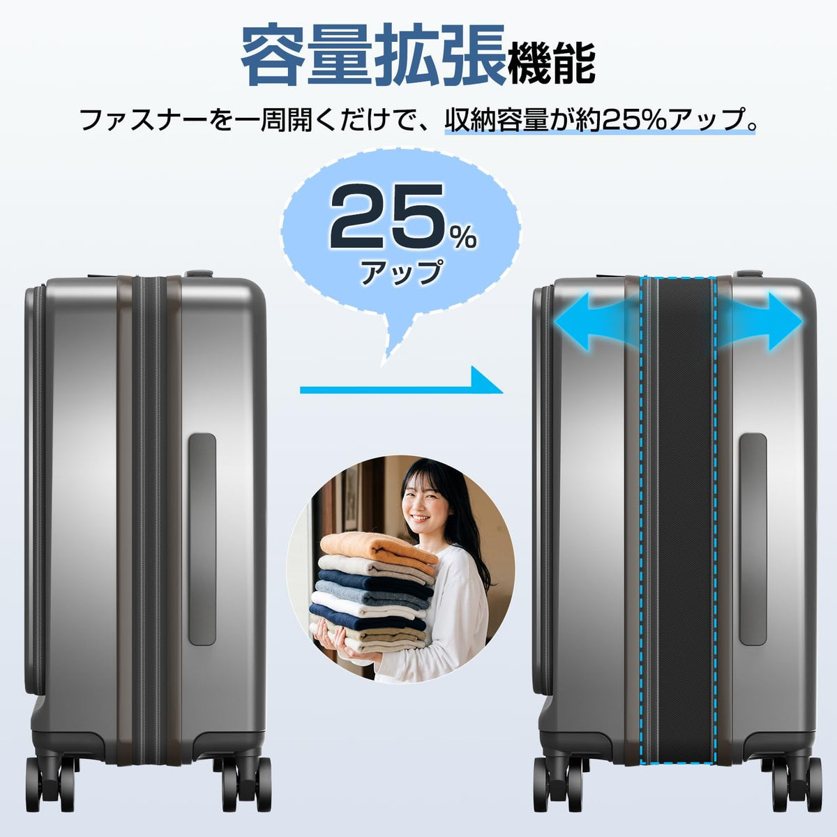 [BARGOHOY] スーツケース フロントオープン キャリーケース 拡張機能付き 超軽量 USBポート TSAロック 静音ダブルキャスター用