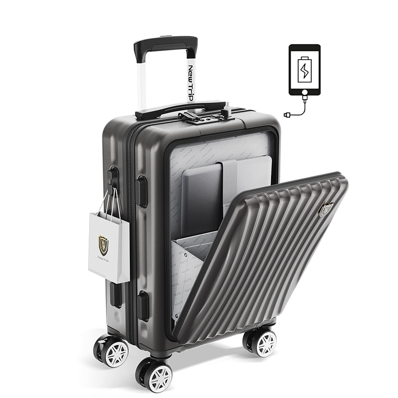 [New Trip] スーツケース フロントオープン式 USBボード付き 0702