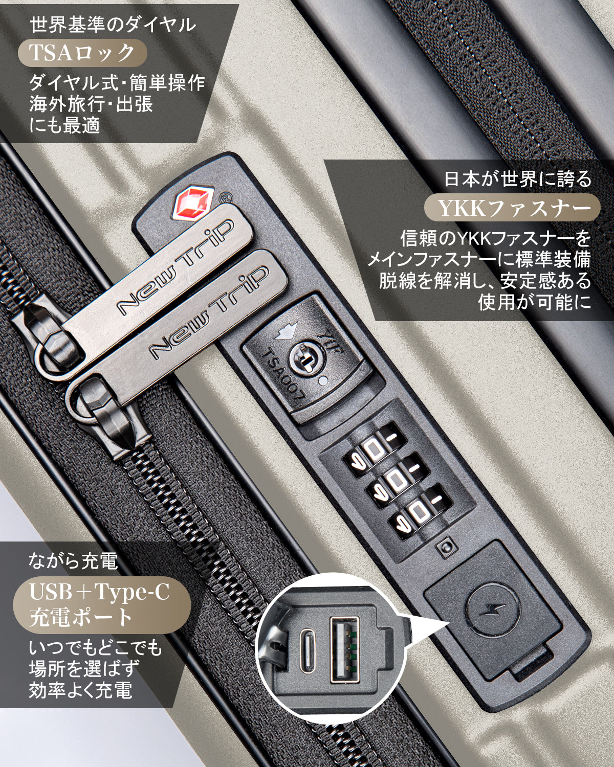 [New Trip] スーツケース フロントオープン・拡張機能・ストッパー付き 0501