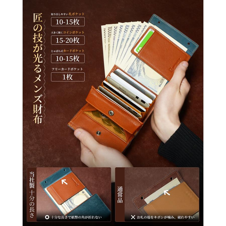 [Anycool] 財布 メンズ 二つ折り 本革 プエブロレザー 大容量 薄型 コンパクト カード収納 小銭入れ付き 左右対応 軽量 高級感 ビジネス ギフト プレゼント