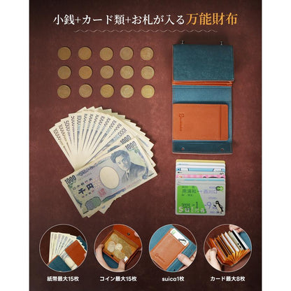 [Anycool] 財布 メンズ 二つ折り 本革 プエブロレザー 大容量 薄型 コンパクト カード収納 小銭入れ付き 左右対応 軽量 高級感 ビジネス ギフト プレゼント