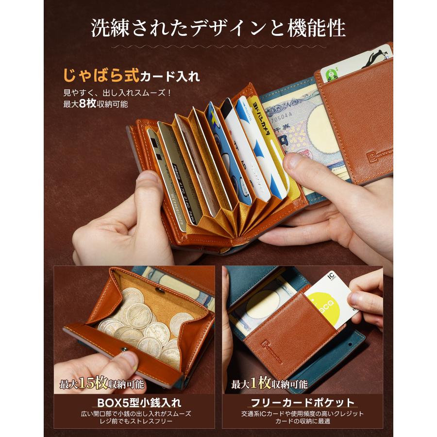 [Anycool] 財布 メンズ 二つ折り 本革 プエブロレザー 大容量 薄型 コンパクト カード収納 小銭入れ付き 左右対応 軽量 高級感 ビジネス ギフト プレゼント