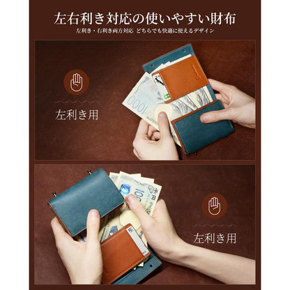 [Anycool] 財布 メンズ 二つ折り 本革 プエブロレザー 大容量 薄型 コンパクト カード収納 小銭入れ付き 左右対応 軽量 高級感 ビジネス ギフト プレゼント