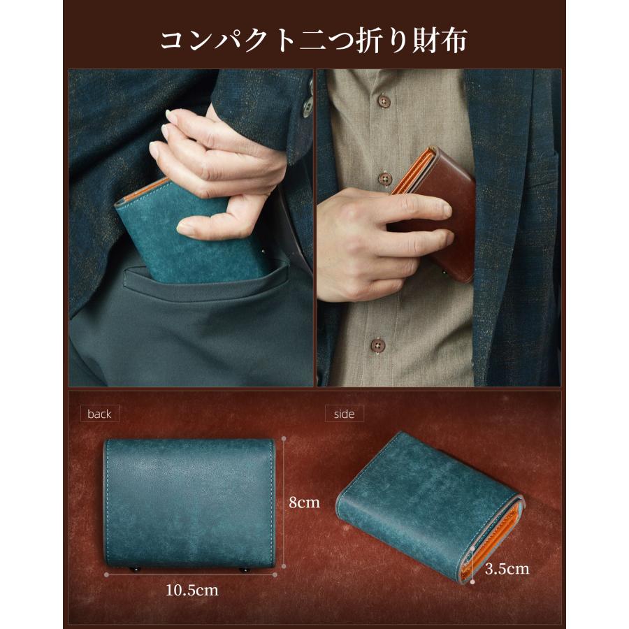 [Anycool] 財布 メンズ 二つ折り 本革 プエブロレザー 大容量 薄型 コンパクト カード収納 小銭入れ付き 左右対応 軽量 高級感 ビジネス ギフト プレゼント
