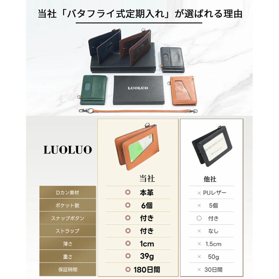 [Anycool] パスケース メンズ レディース 本革 定期入れ ストラップ付き ICカード2枚収納 バタフライ式 カードケース IDカードホルダー 薄型 軽量 通学 プレゼント 爆買