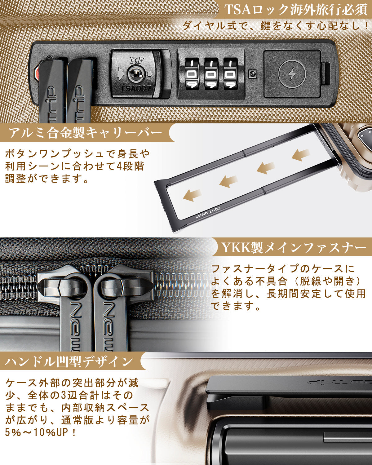 [New Trip] スーツケース 拡張機能・USB充電機能・ストッパー付き 0201 Plus