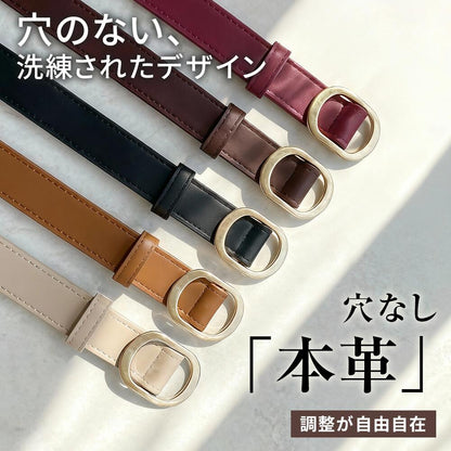 ベルト レディース 本革 おしゃれ 牛革 細ベルト 長さ105cm ファッション 合わせやすい オシャレ 穴無し 入学式 カジュアル きれいめ シンプル オシャレ ビジネス プレゼント スーツ シルバー 本革ベルト ホールレス